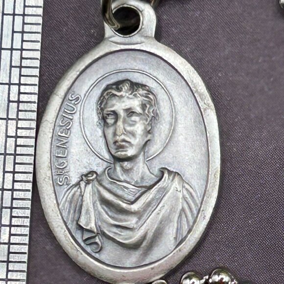 St. Saint Genesius Religious Medal Charm Pendant Long Steel Chain Necklace - Picture 1 of 8